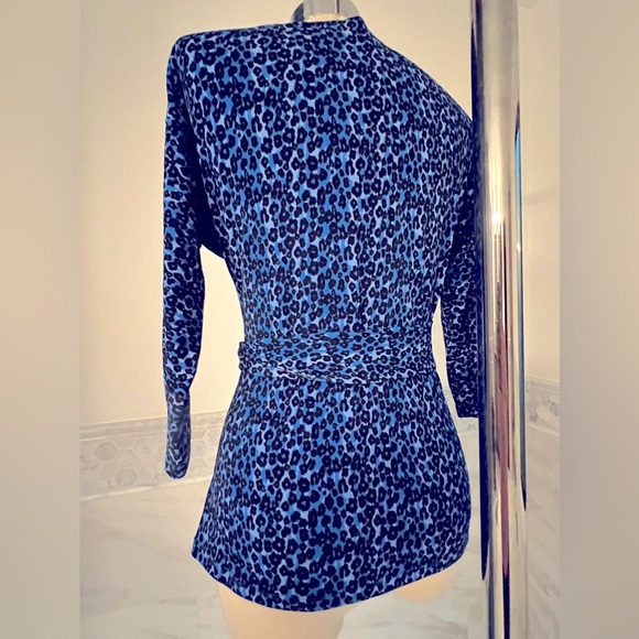 Ann Taylor Cheetah Print Blue Black 3/4 Sleeves Stretch Top Sz S - Picture 6 of 8